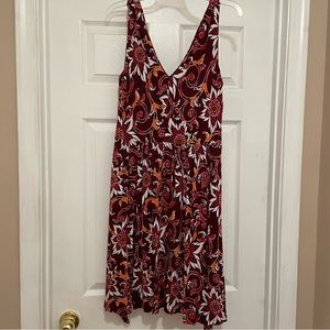 Loft outlet red/orange paisley print dress, size M